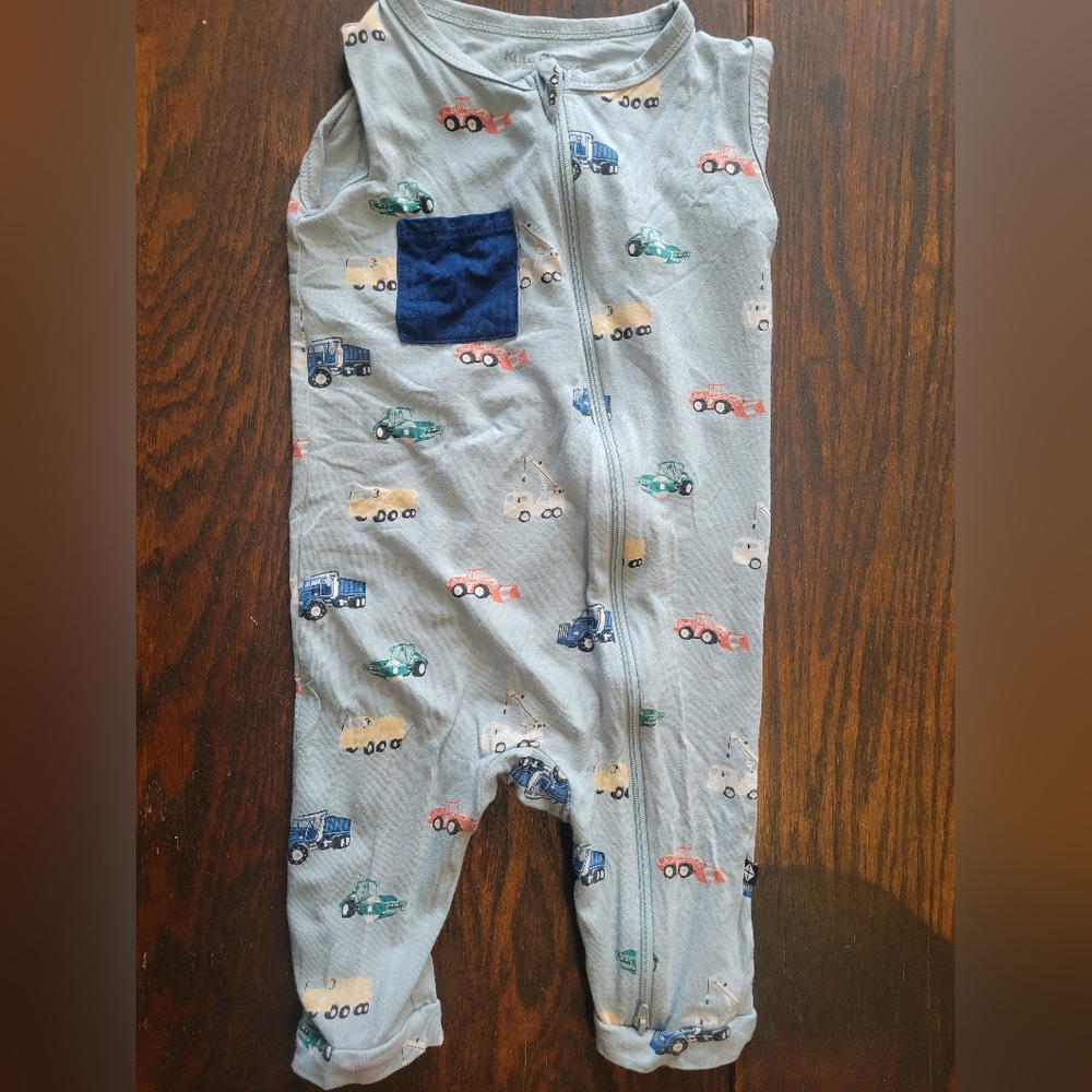 Blue Sleeveless Kyte BABY Zipper Romper Car Print 3T